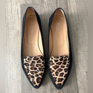 Hobbs London Ella Black Suede Leopard Flats/Loafers.